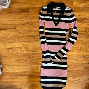 No Boundaries Johnny Collar Long Sleeved Striped Ribbed Dress XS (1) NWT
